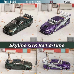 Fuji In Stock 1:64 Skyline GTR R34 Z Tune CRS Dark Green Gifted Purple Diecast Diorama Car Model Collection Miniature Toys