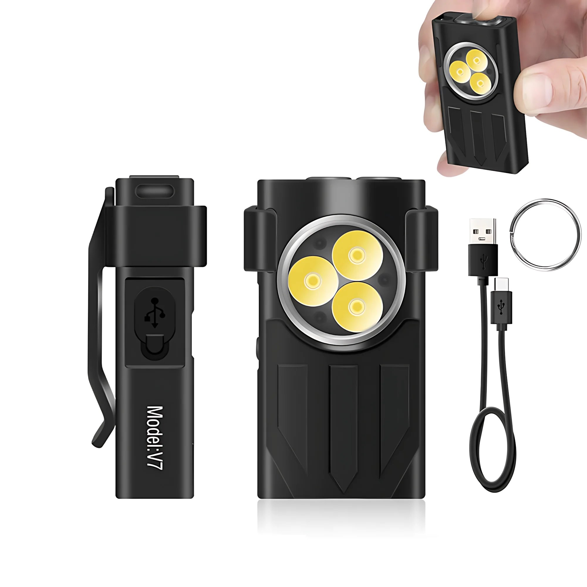

EDC Multifunctional Keychain Flashlight 1100LM Super Powerful USB-C Rechargeable Mini Torch with Clip Magnet Emergency Camping Pocket Lantern