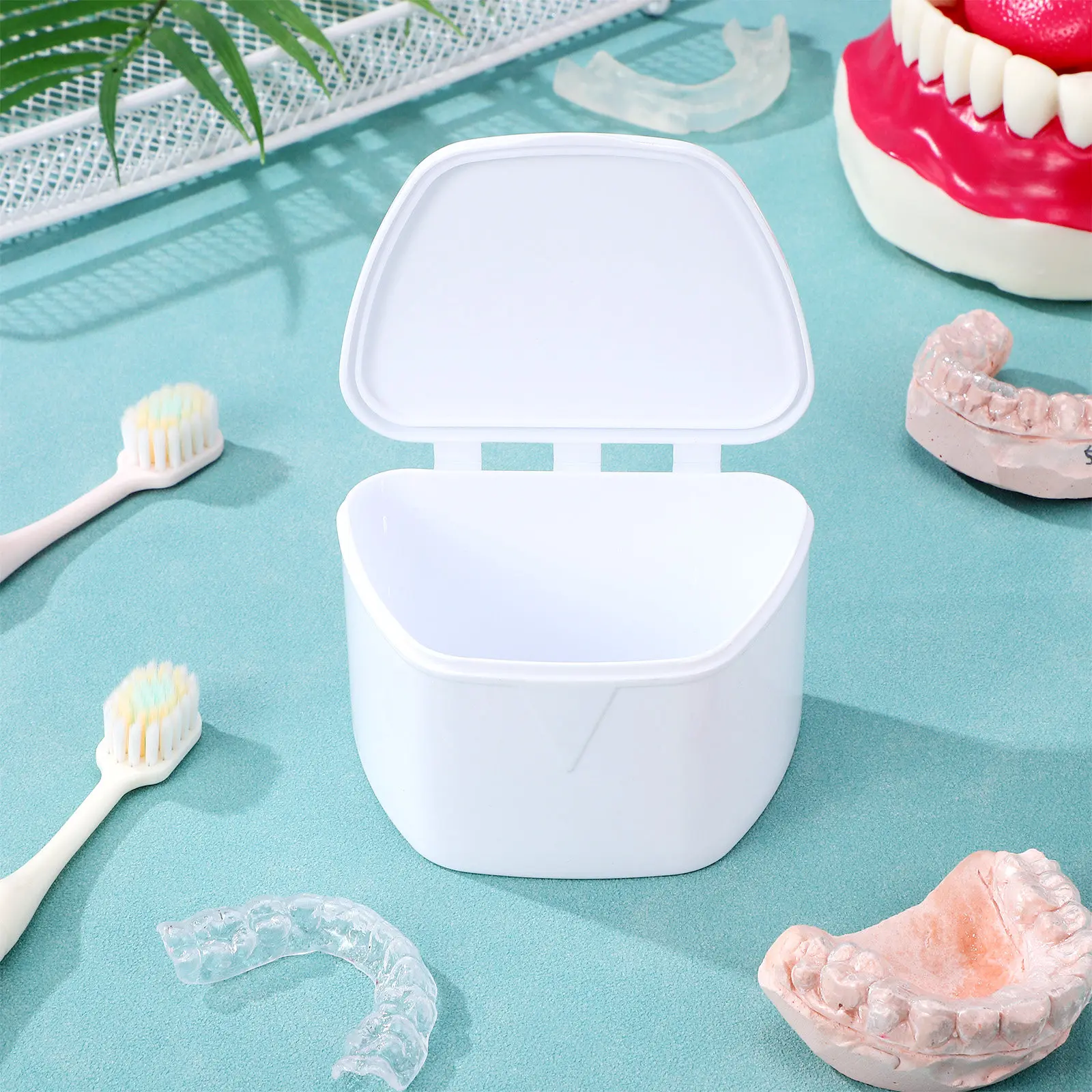 

Portable Mini Denture Box Case with Hinged Lid Snap Closure for False Teeth Dental Guard Mouth Guard Storage Orthodontic