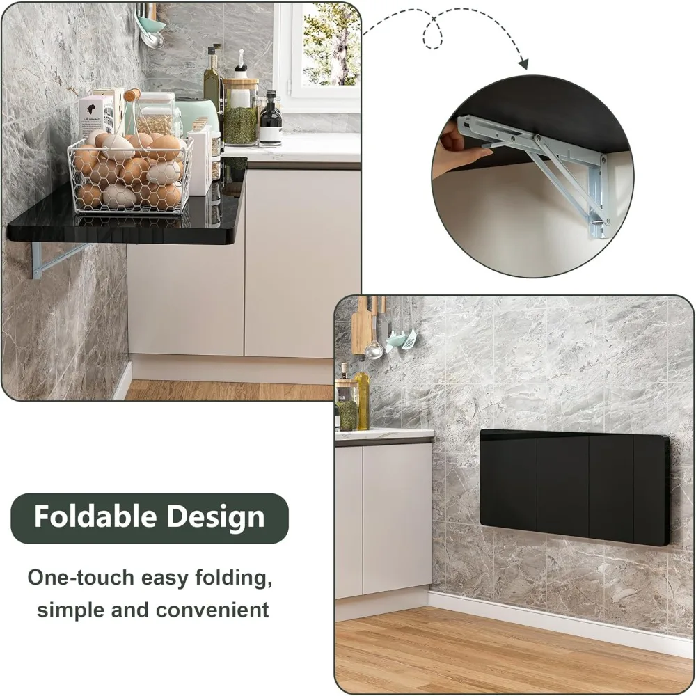 Mesa dobrável de parede de alto brilho, 39,4 L x 19,7 W, ideal para lavanderia, escritório doméstico e uso em cozinha