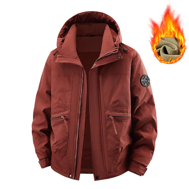 Men\'s Fleece Warm multi-pocket Cargo Coats Men Thick Waterproof Jacket Winter Men Thermal Windbreaker Hooded Overcoats Clothing