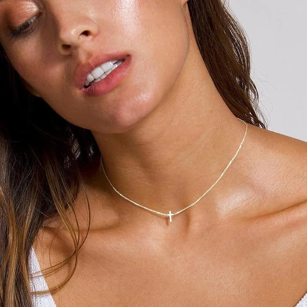 DGIDDK Stainless Steel Necklace Light Luxury Minimalist Niche Cross Collar Chain For Women Jewelry Daily Commuter Accessories