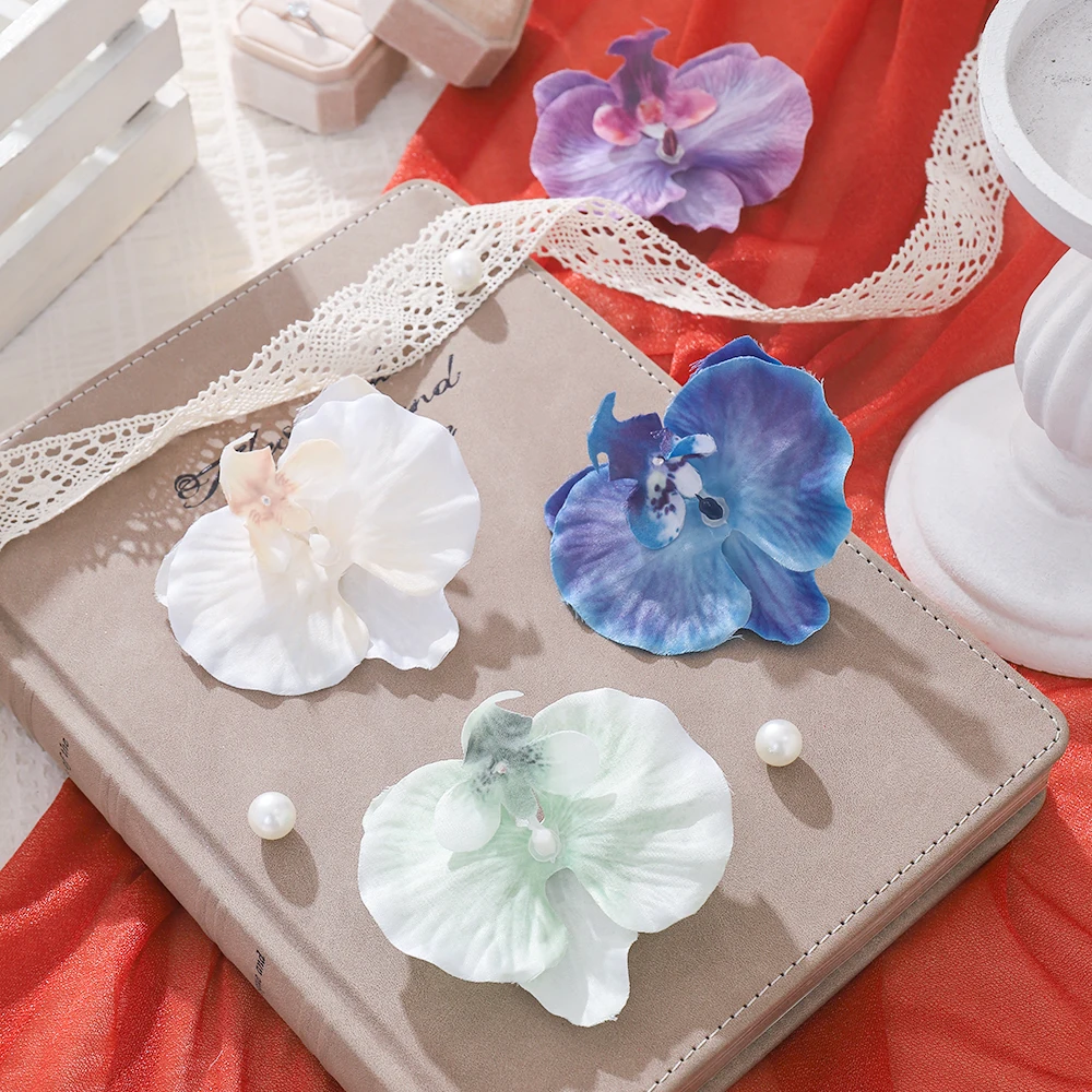 فراشة الأوركيد الزهور الاصطناعية 1/10 قطعة لتزيين غرفة المنزل الزفاف اكسسوارات الزفاف أغطية الرأس مقاطع الشعر هدايا ذاتية الصنع