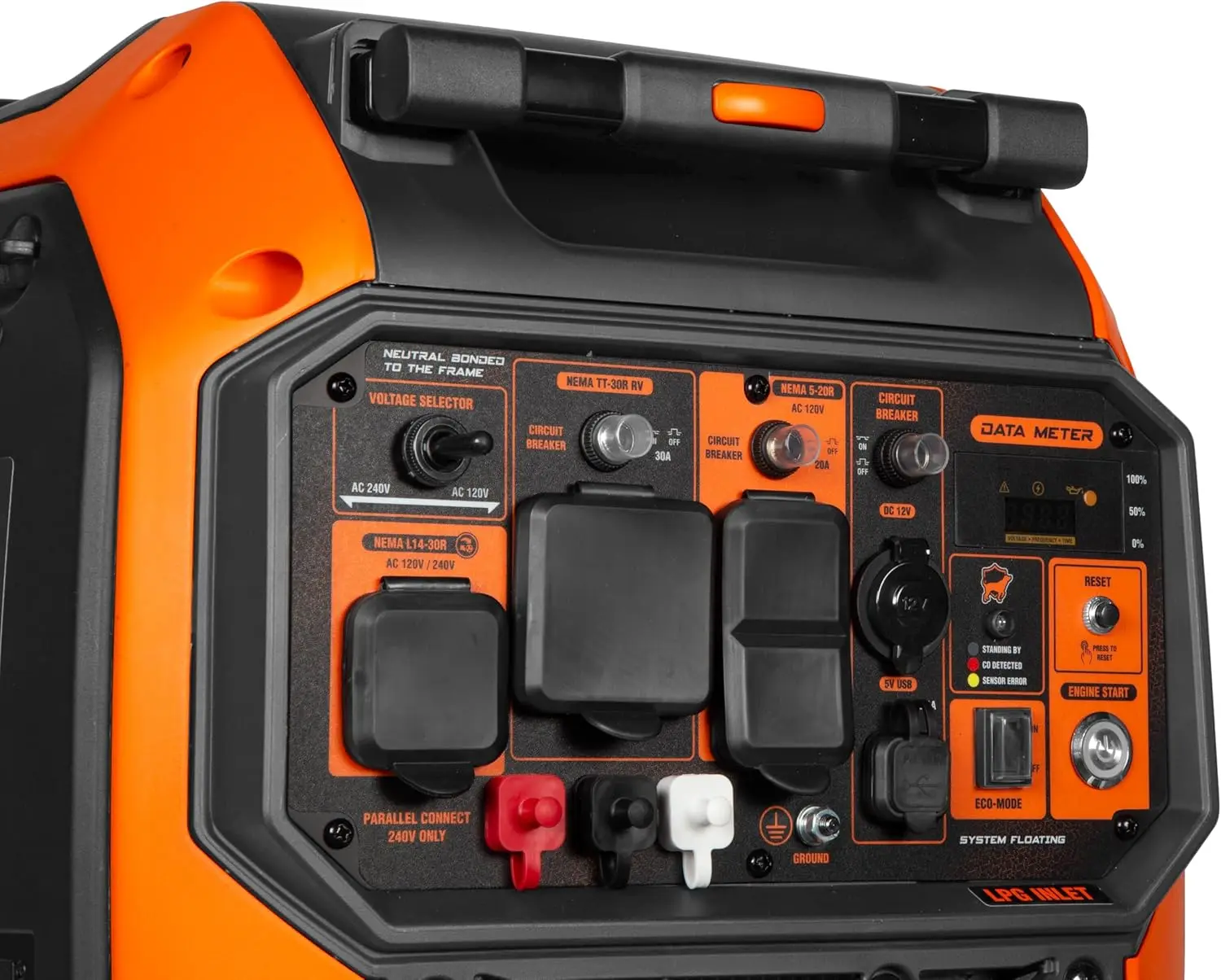 Generatore inverter portatile silenzioso a doppio combustibile da 6800 Watt, pronto per camper, avviamento elettrico, con spegnimento del carburante e cane di guardia CO (DF680iX)