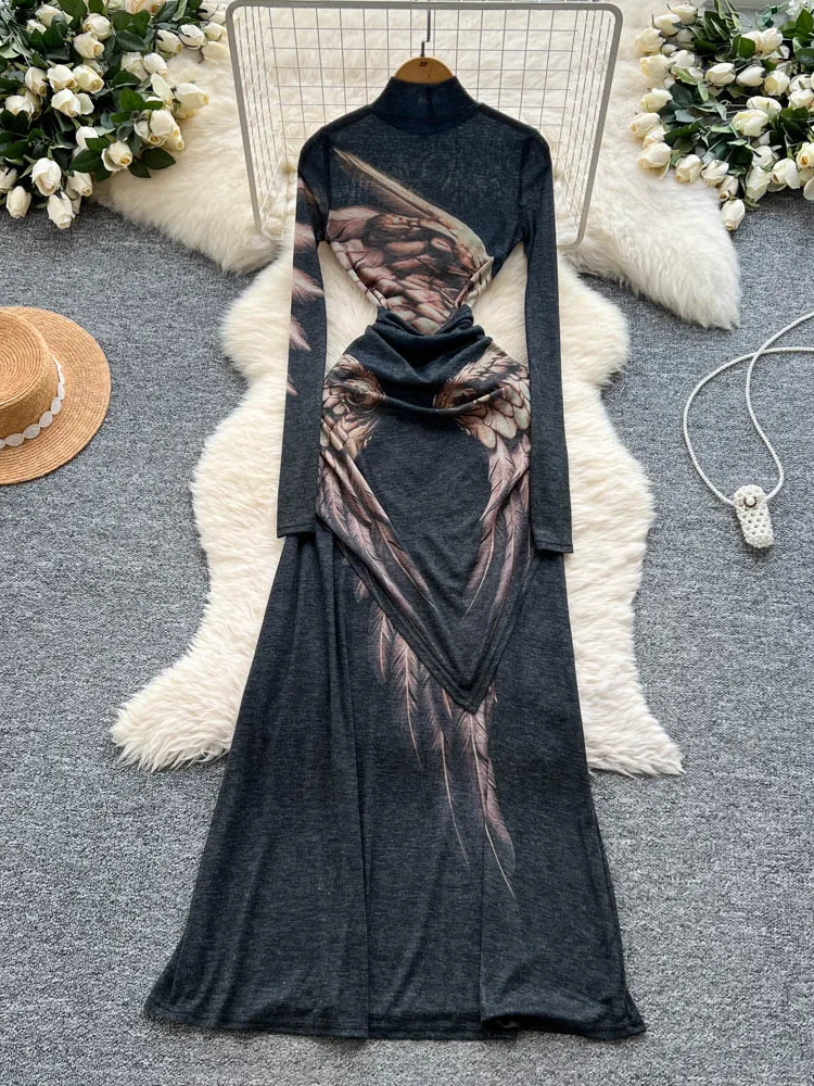 Cravatta retrò in vita lunga stampa Sve Dr coreano Sle a vita alta A-Line Midi Dr per le donne Summer Commute Faion