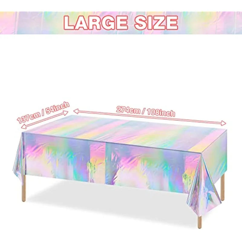 1pc 54x108 Inch Iridescence Plastic Tablecloths Disco Decoration Shiny Disposable Rectangle Table Covers  Party Decoration