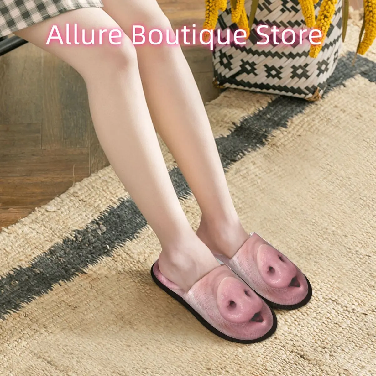 カスタムユーモア豚鼻コンフォートスリッパ、メモリーフォーム入り、女性用ピギーホテルハウスシューズ