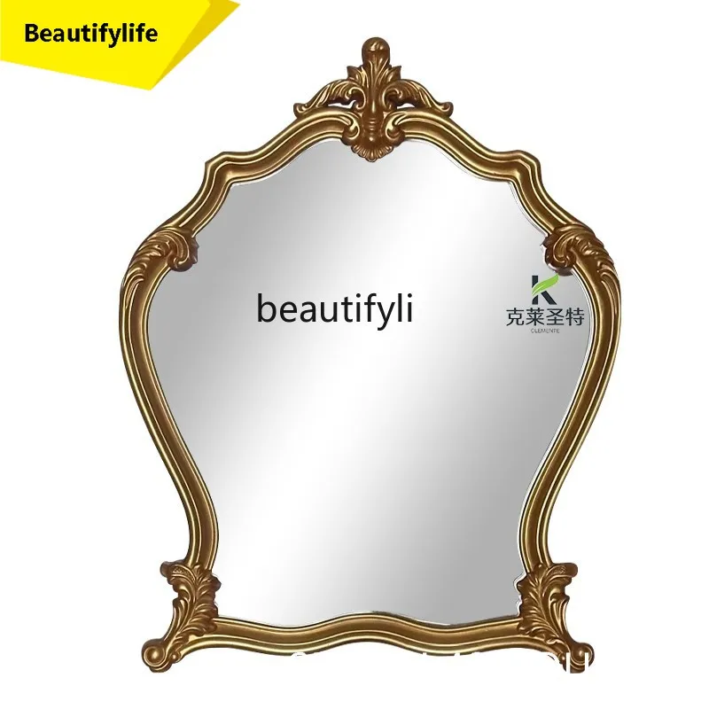 

A50 French retro carved bathroom mirror American special-shaped vanity vanity vanity mirror, fireplace decorative mirror