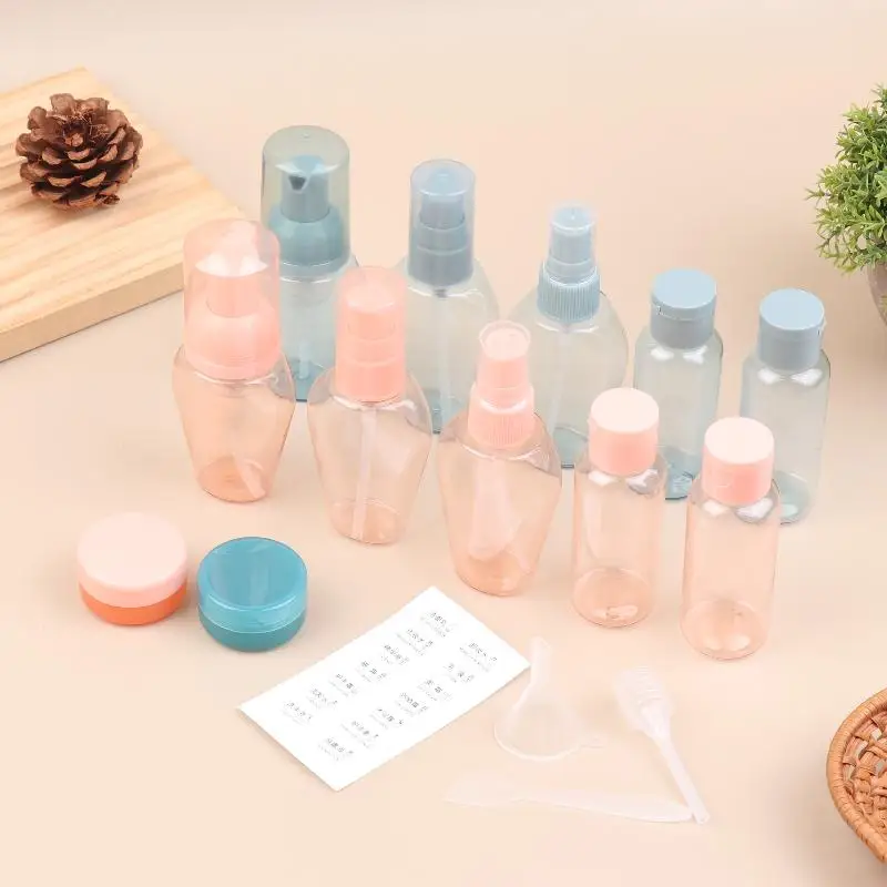 Contenitori cosmetici trasparenti per dimensioni di volo per lozione, shampoo, bottiglie da viaggio da 10 pezzi, kit da toilette, set portatile a prova di perdite