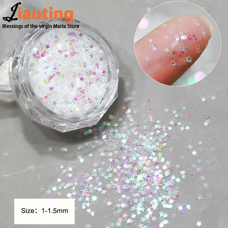 1Jar 1mm Mini Sparkling Pentagram Star Nail Glitter Sparkling Nail Decoration Nail Salon Design Cute Accessor DIY Nail Art Tool
