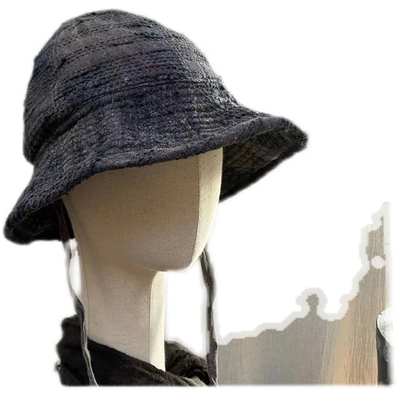 

High Quality Fashion Wear Niche Designer Texture Distressed Big Brim Fisherman Hat Female Hat