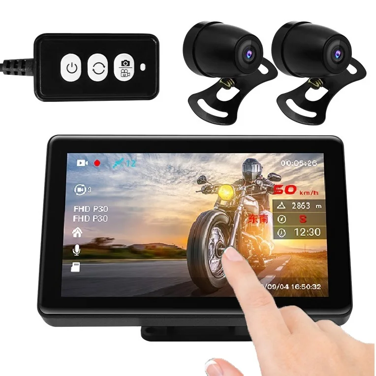 4Inch Touch Screen Motorcycle Driving Recorder DVR Dual Lens HD 1080P Video Recorder Night WIFI g ps mon itor Waterproof IP67 Mo