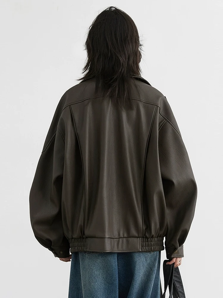 CHIC VEN 여성 PU 재킷 신상 루즈핏 레트로 오토바이 인조 가죽 퀼팅 코트 여성 오버코트 두꺼운 따뜻한 2025 봄 가을 상의