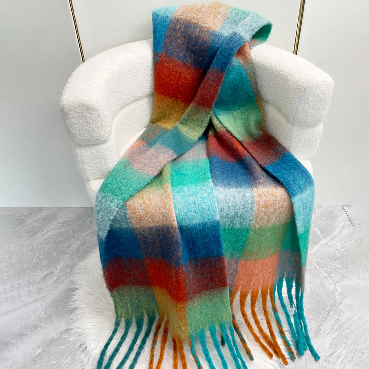 

Colorful Big Plaid Scarf for Women Extra Long & Large Shawl with Tassel Cashmere Feel Soft Warm Scarves for Winter Unisex Shawl