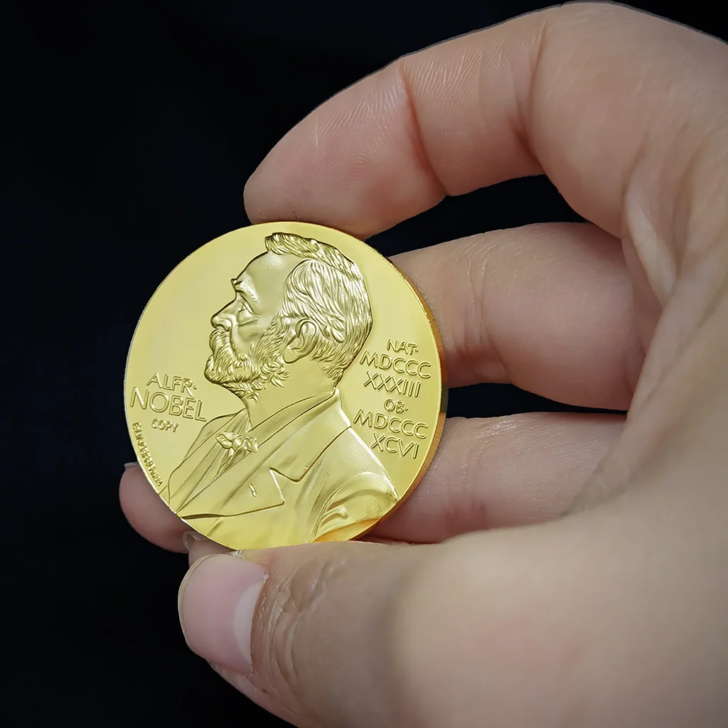 Nobel Prize Gold-Plated Coin Medal Crafts, Founder's Portrait, Scientist, Inventor Honor Commemorative Gift