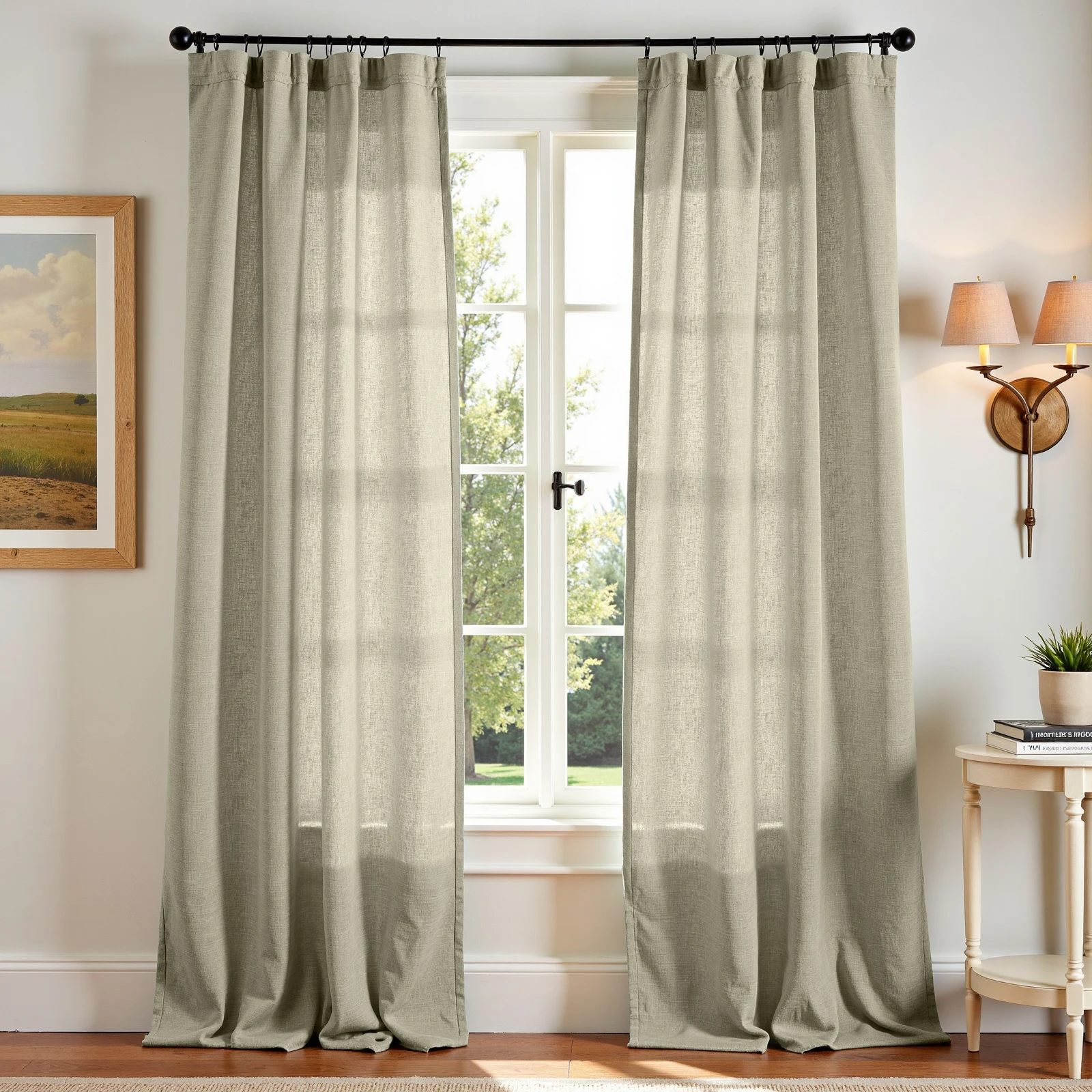 

jinchan Linen Blend Curtains Extra Long 2 Panels for Bedroom Living Room, Light Filtering Farmhouse Drapes with Rod Pocket Back
