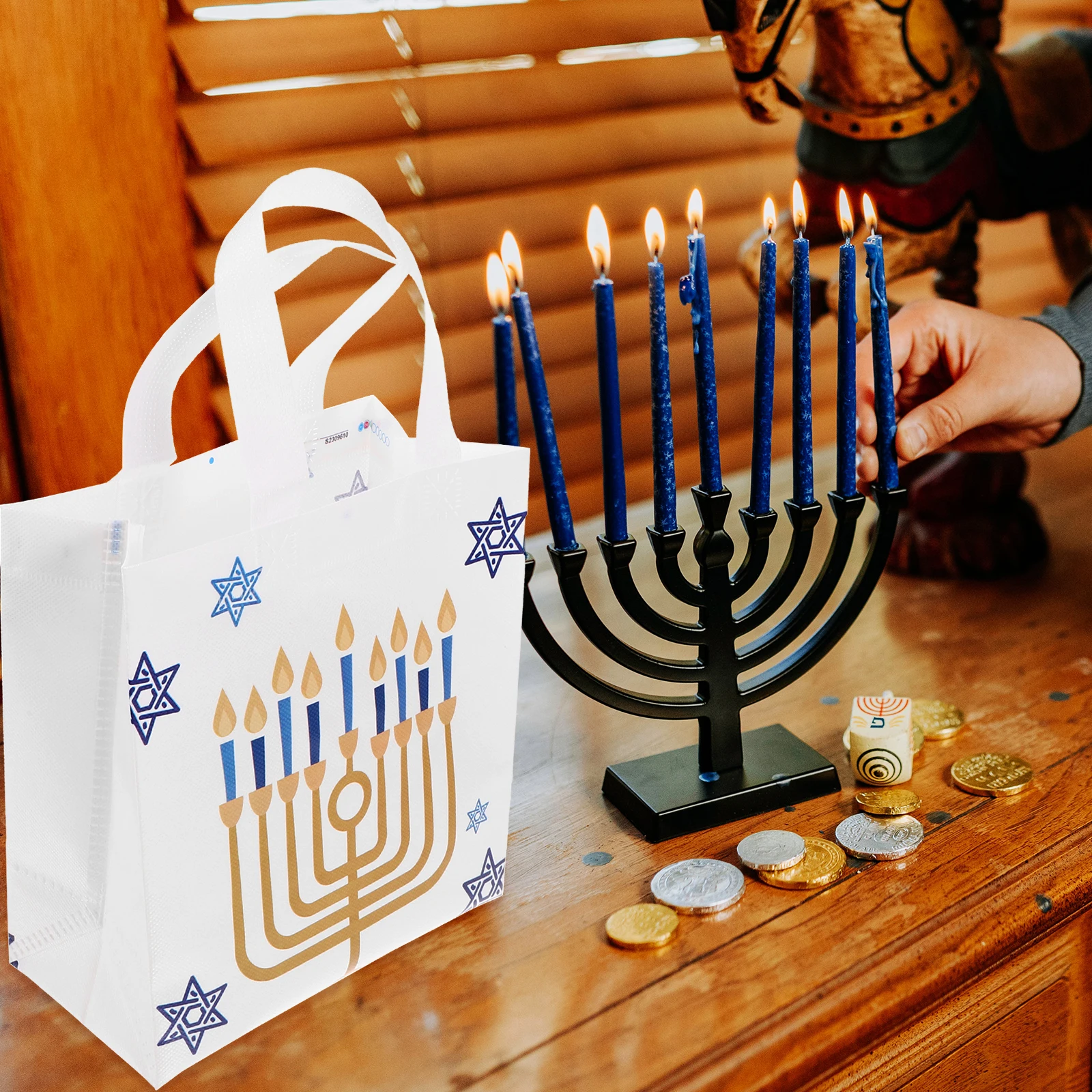 

10pcs Gift Bags Hanukkah Pattern Decorative Packaging For Party Favor Wrapping Bulk Handheld Pouches Festival Present Storage
