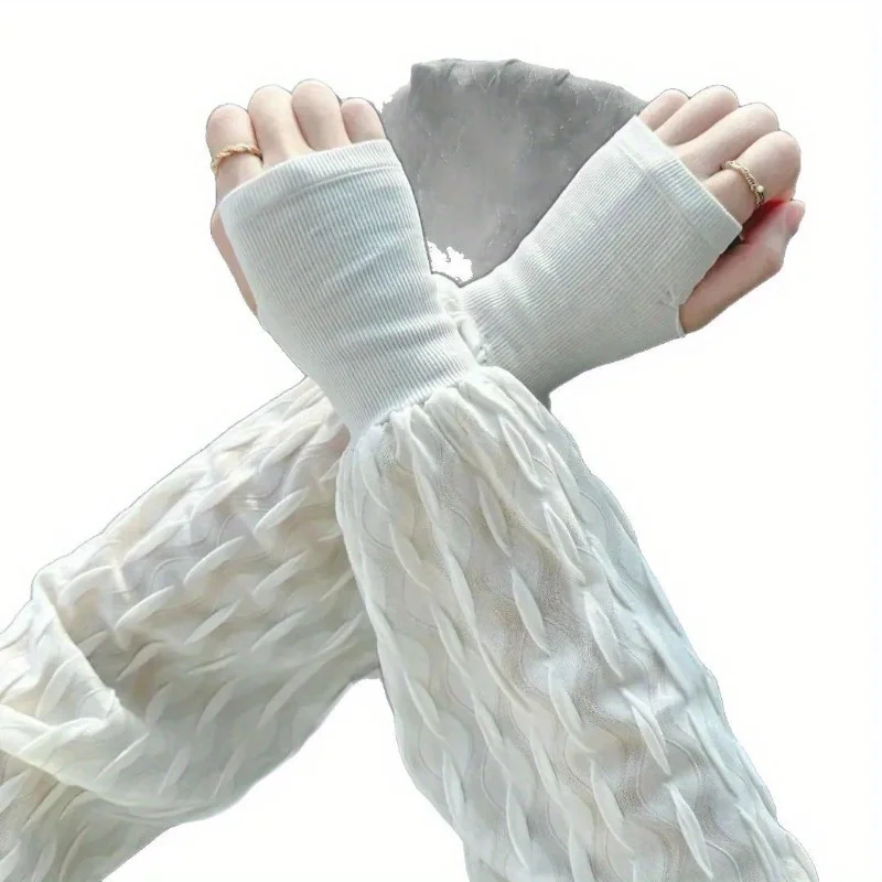 أكمام عصرية للحماية من الشمس من الدانتيل للنساء للصيف من الحرير الجليدي وأكمام طويلة رفيعة مقاومة للأشعة فوق البنفسجية وأكمام فقاعية للحماية من الشمس