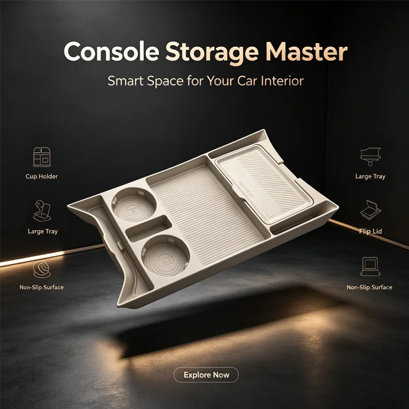 For Li Auto i6 2025 Center Console Lower Storage Box, Drop-in Silicone Organizer Tray with Sunglasses Holder, Interior