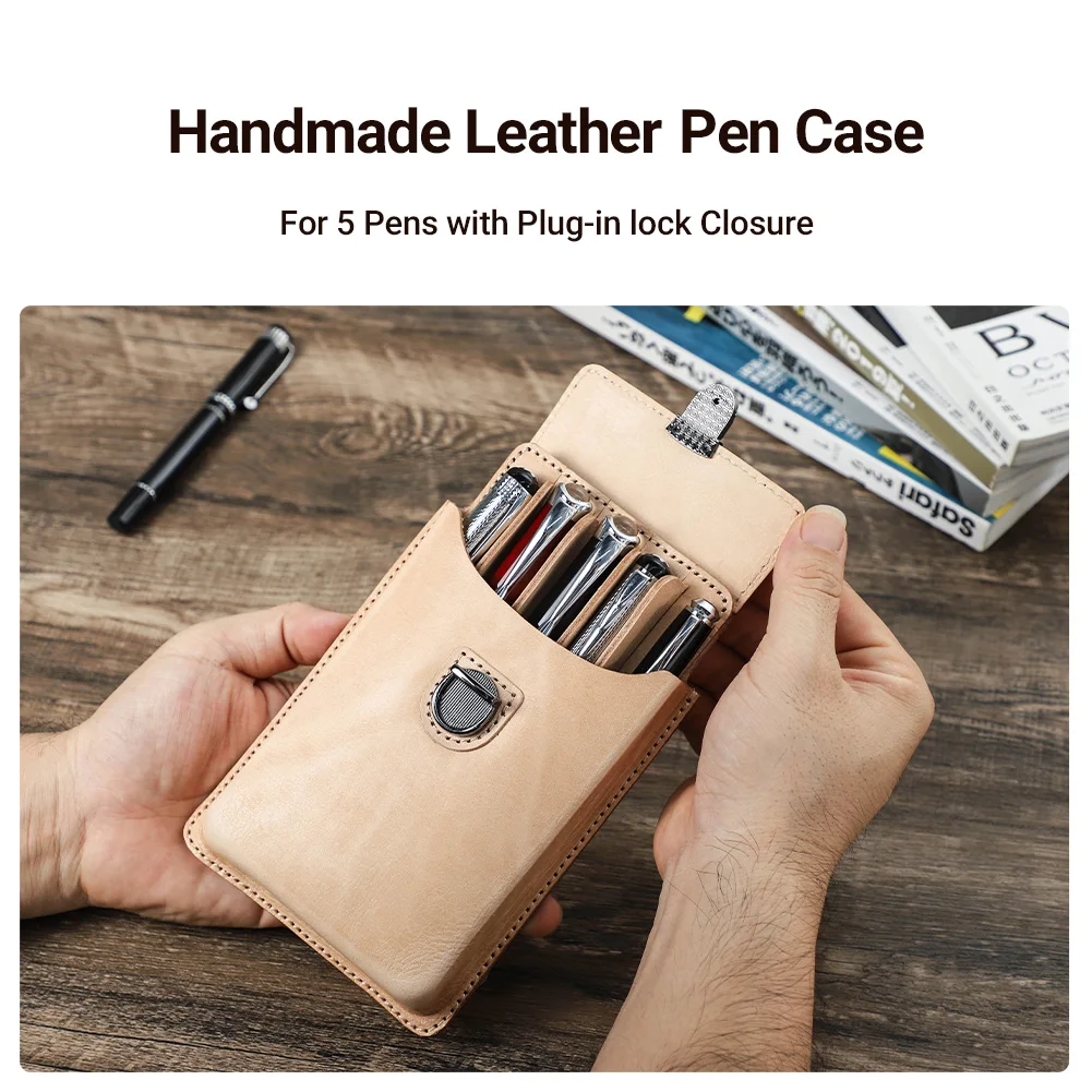 Handmade Genuine Leather 3/5 Slots Pen Case for Men Women Pen Box Retro Pencilcase Storage Stationery Office School Pouch