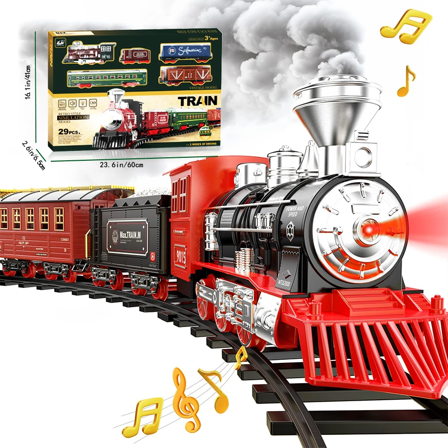 Train Set,Remote Control Train Toys,Christmas Train with Smoke,Light and Sound,Toy Train Set for 3 4 5 6 7+ Years Old Boys Gifts