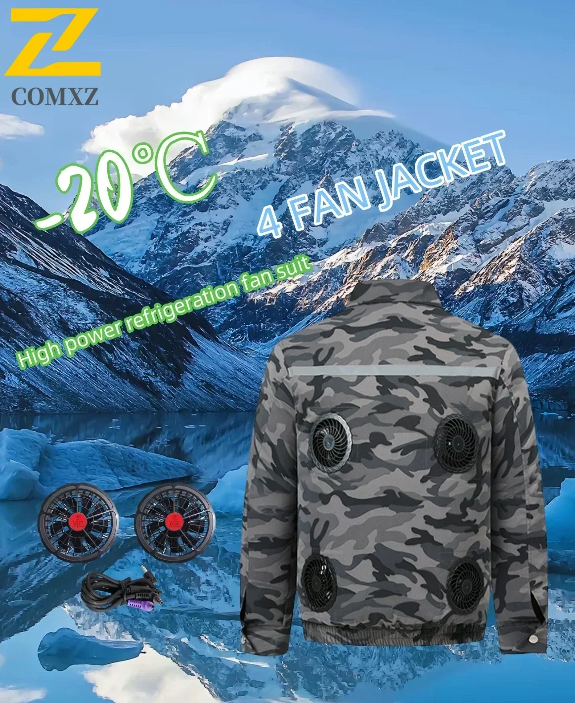 COMXZ New Fan Jacket Men's Ice Jacket -9℃ Air-conditioning Suit Cooling Summer Fishing Heat Protection Camouflage Cargo Clothing