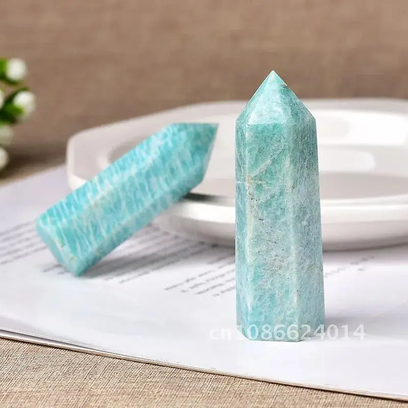 Natural Crystal Point Amazonite Stone Healing Obelisk Quartz Wand Green Ornament for Home Decor Reiki Energy Stone Pyramid 1pc