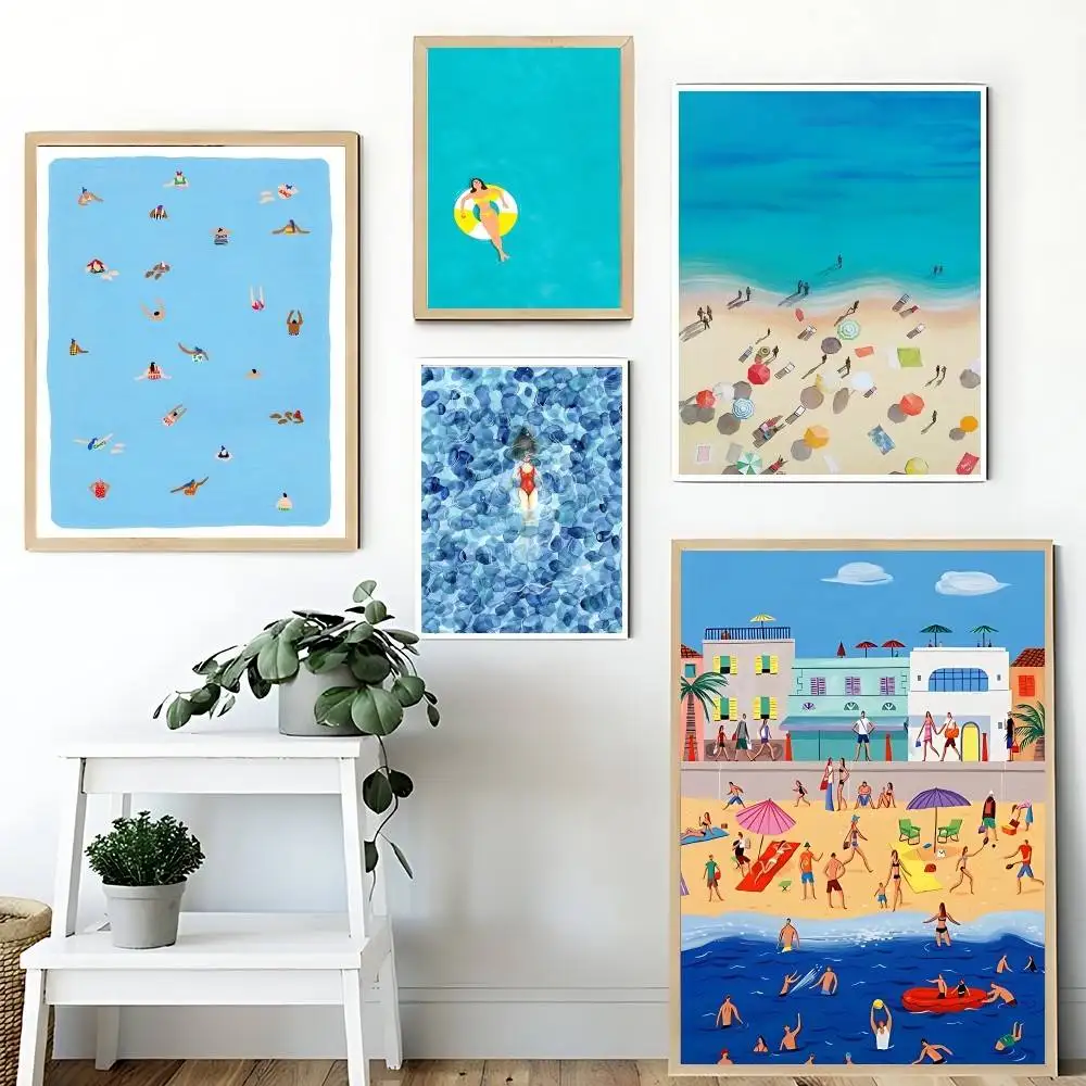 

Summer Sea Swim Poster No Framed Poster Kraft Club Bar Paper Vintage Poster Wall Art Painting Bedroom Study Stickers