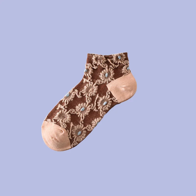 Calcetines tobilleros transpirables para mujer, medias de corte bajo con diseño de flores, estilo Retro, 5/10 pares