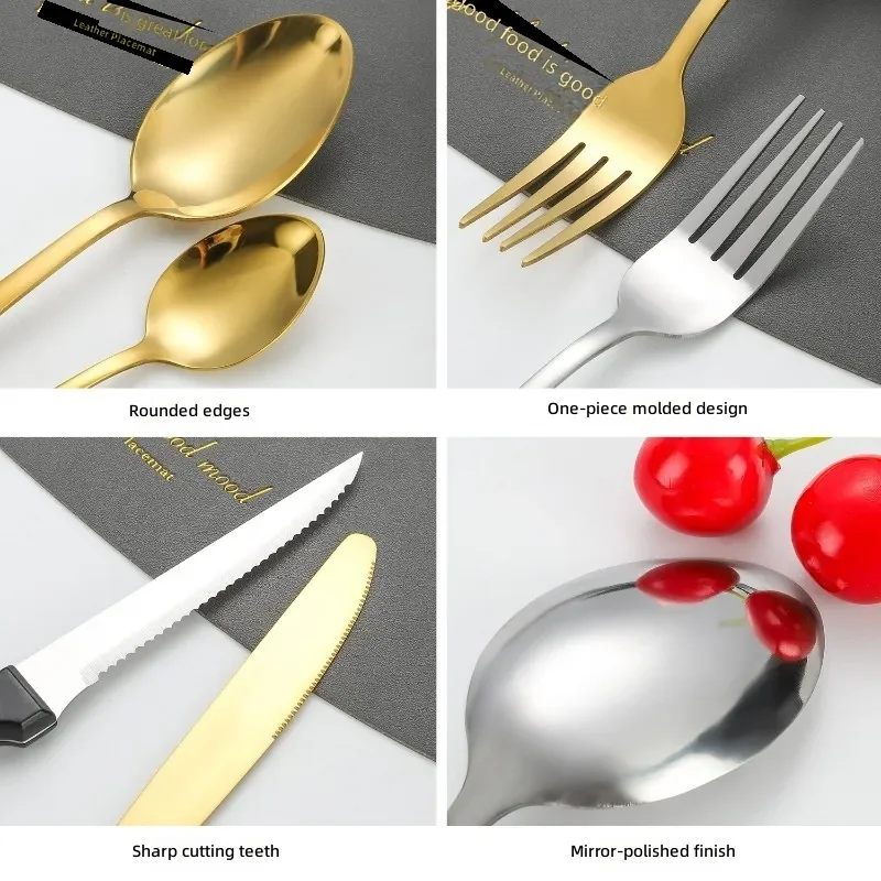 30Pcs Thickened Stainless Steel Tableware Set, Steak Knife Fork Spoon Combo for Home Kitchen Restaurant view 3