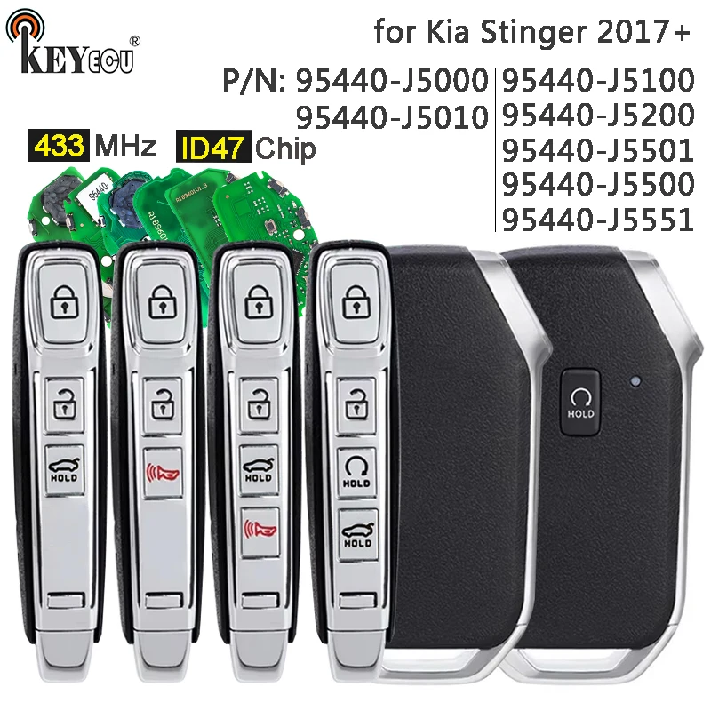

KEYECU 433 МГц ID47 чип 95440-J5000 95440-J5010 J5100 J5200 J5500 J5501 J5551 умный дистанционный брелок для Kia Stinger 2017-2023
