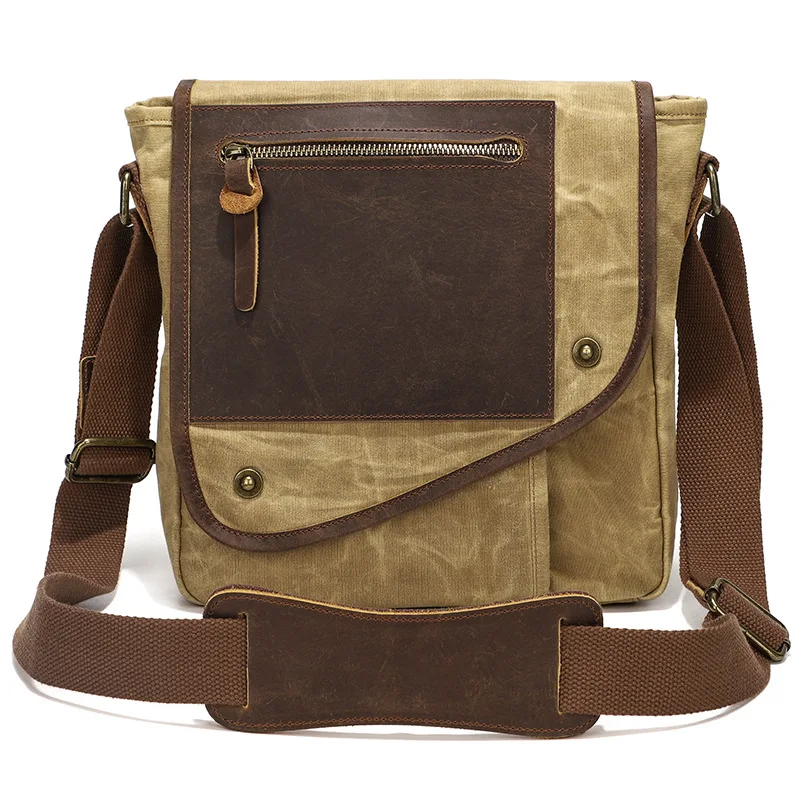 

Retro Men Crossbody Bag Casual Fashionable Patchwork Button Cover Single-shoulder Backpack Street Trend Waterproof Canvas Bags