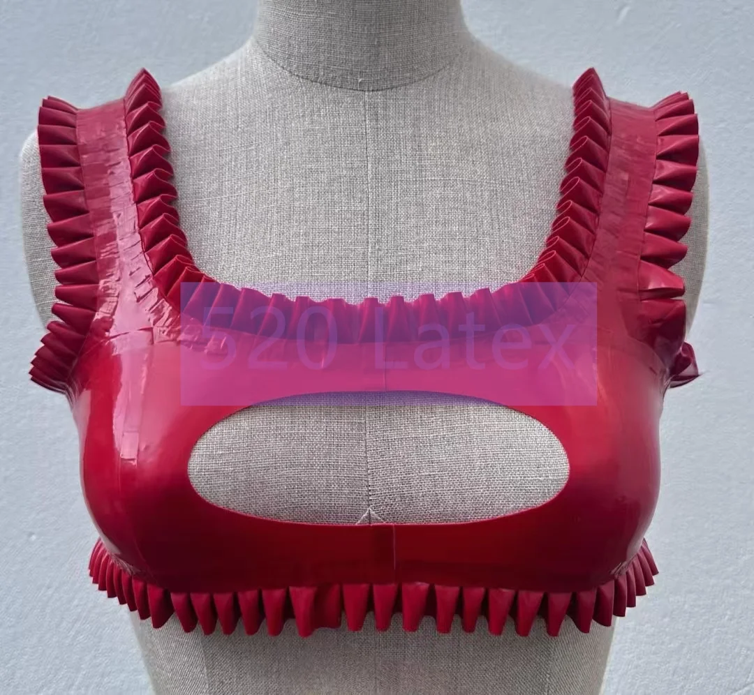 

Fashoin Latex Woman Wave Edge Vest Hollow Bust Gummi Fitted Latex Lady's Top Sexy Latex Female Lingerie Halloween Costume No Zip