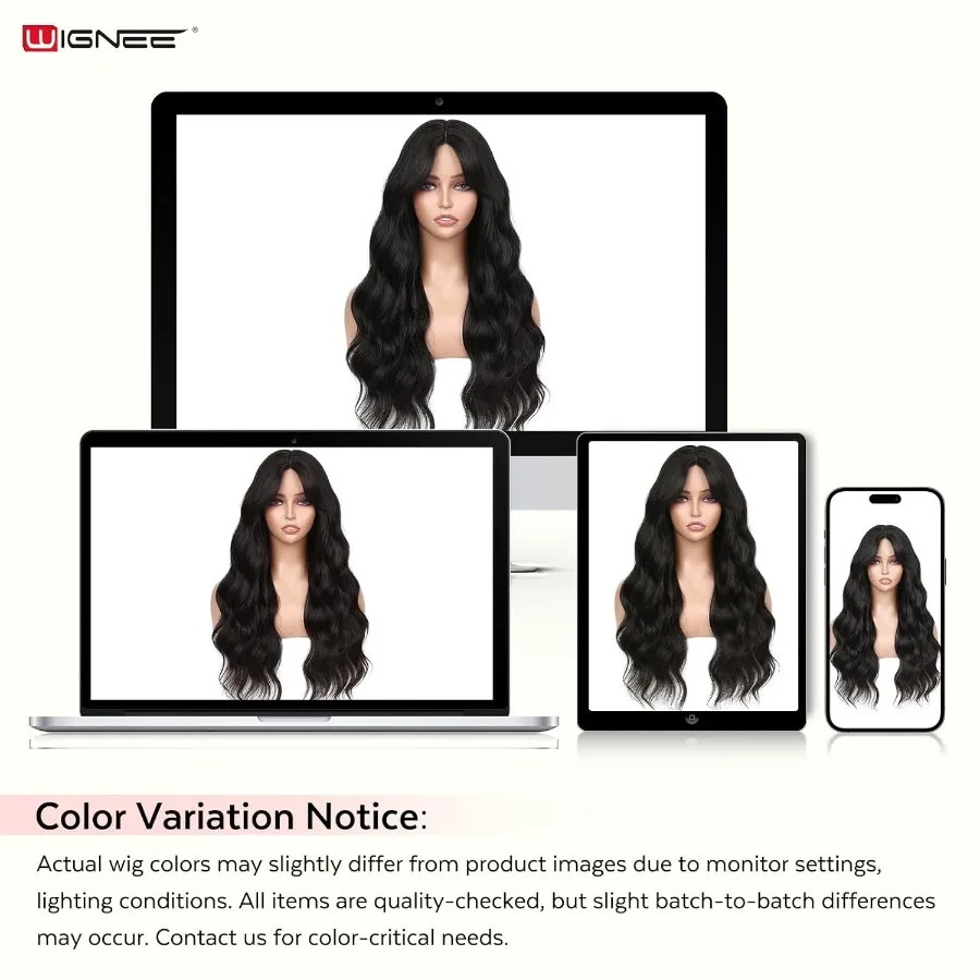 ウィグニー ロング ブラック カール ウェーブ ウィッグ 女性用 26インチ ミドルパート 合成毛 ウィッグ グルーレス 前髪付き 自然な生え際