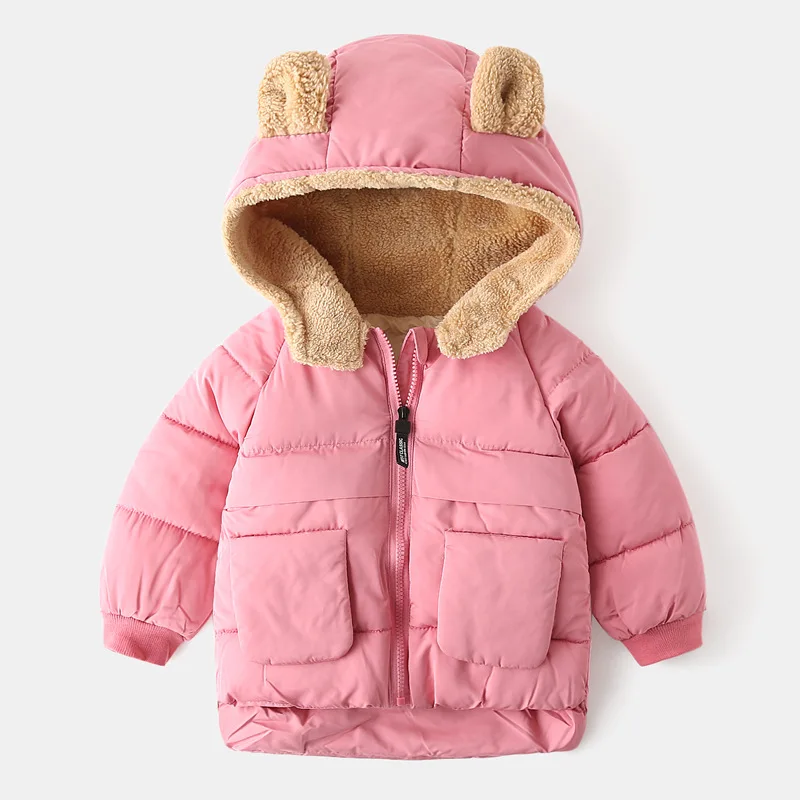 Kids Fashion Down Coat New 2023 Baby Boys Girls Winter Thicken Warm Hooded Zipper Solid Cotton-padded Jacket Overcoat Outerwear