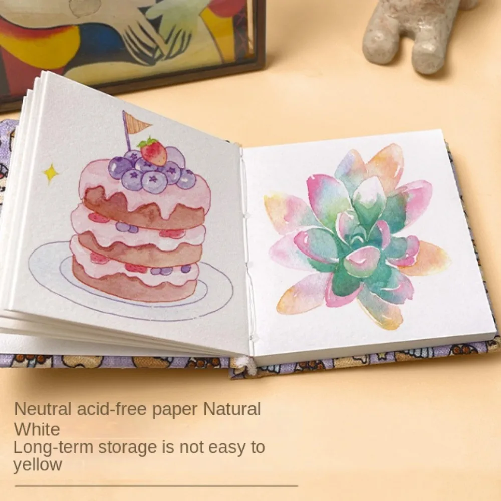 

Flower Mini Fabric Watercolor Book Colorful 20 Sheets Watercolor Sketchbook Square Paper Pad Mini Watercolor Painting Book
