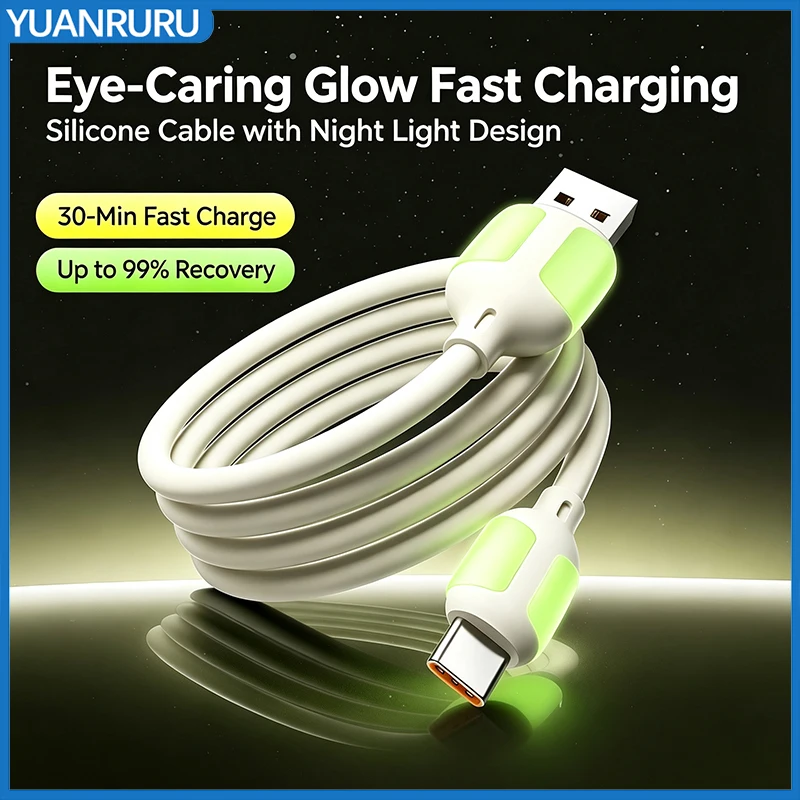 Fast Charging Data Cord Flow Luminous USB Type C Cable 6A Fast Charging Cable Glowing Silicone Cable for Samsung Xiaomi IPhone