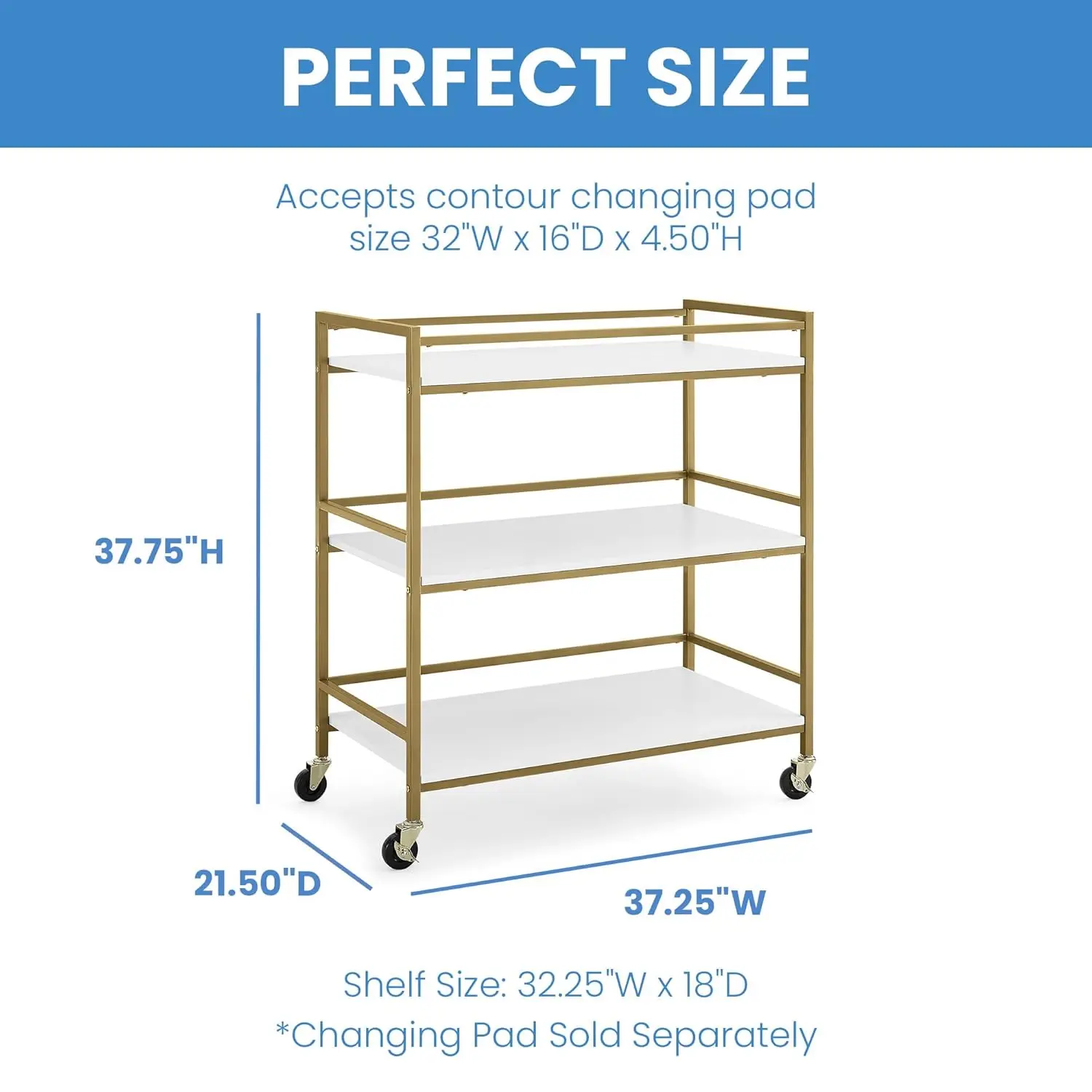 Jade Changing Table/Cart, White Melamine/Bronze