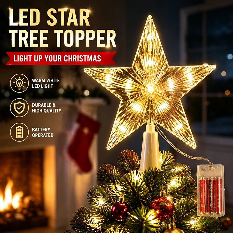 Star Tree Topper - Lampu Bintang LED untuk Hiasan Puncak