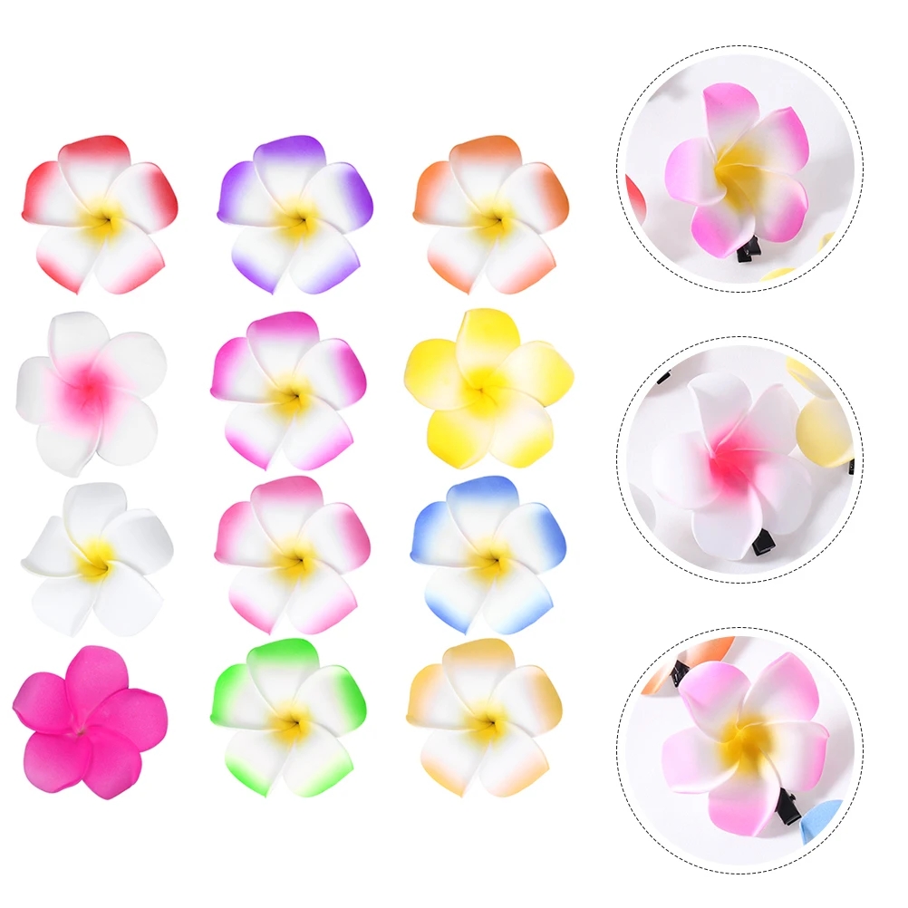 

12 Pcs Artificial Flower Headdress Hawaiian Accessories Plumeria Hair Clips Claw with Decorations