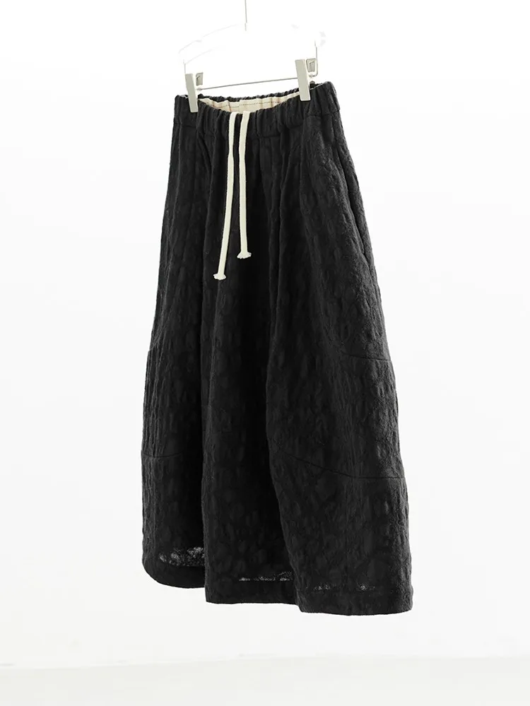 Versatile Umbrella Skirt~Autumn and Winter 100% Wool Jacquard Skirt for Women, Black Flower Bud Skirt