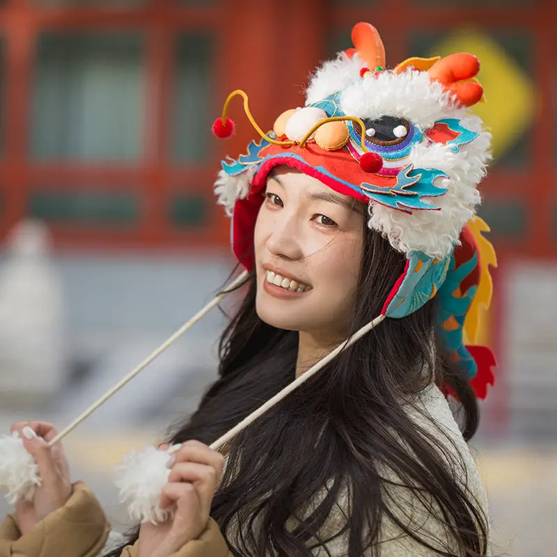 Diy Embroidery Kit Chinese Traditional Dragon Lion Dance Hat Handmade Lucky Guochao New Year For Kids Keepsake Gift Hoop Option