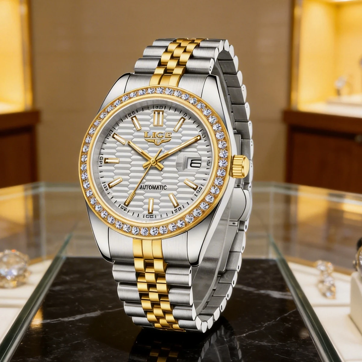 LIGE Automatic Brand Men's Watch Luxury Leisure Multifunction Watches for Men Calendar Steel Strip Wristwatch reloj hombre