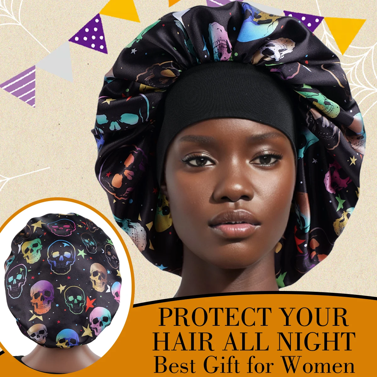 

1 шт., шапочка для душа с черепом на Хэллоуин — женская/мужская шапочка с широкими полями для ванны, вечеринки, костюма и капот с жутким видом