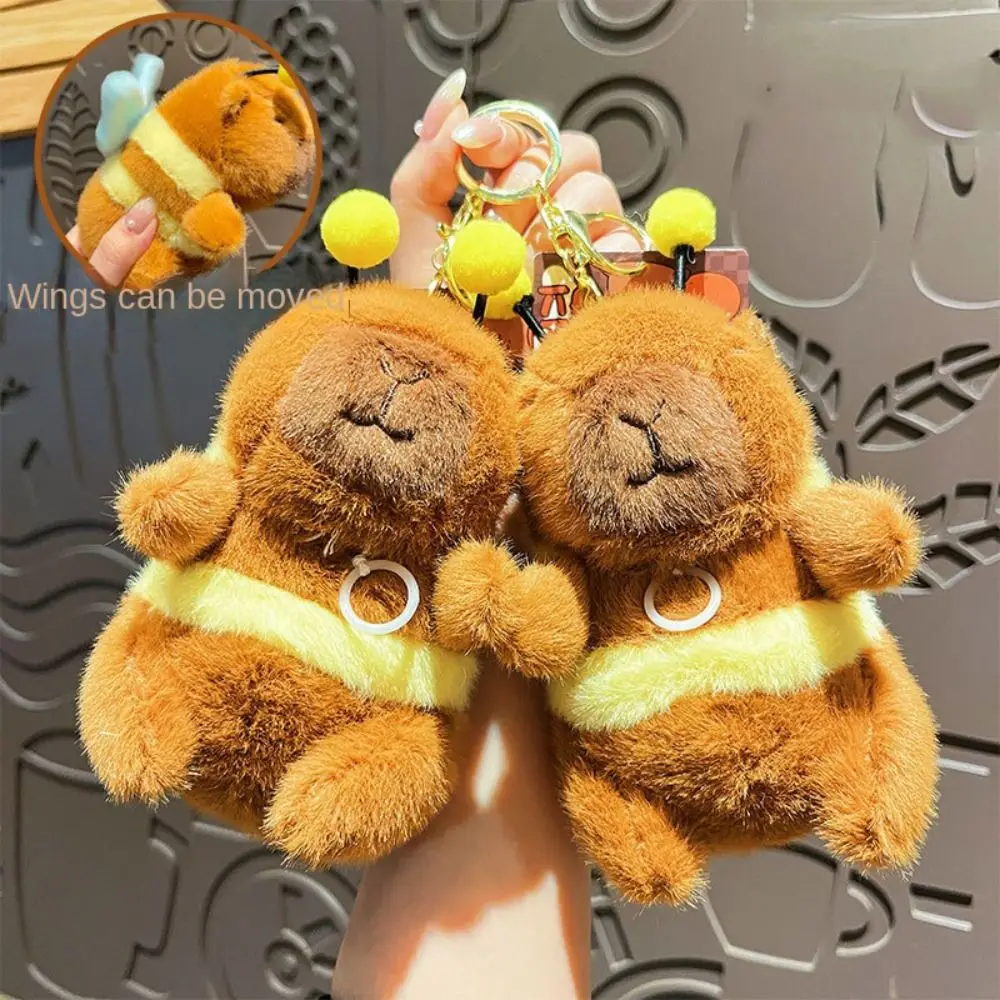 ของขวัญวันเกิดการ์ตูน Capybara ตุ๊กตาพวงกุญแจ Bees Capybara เดสก์ท็อปเครื่องประดับกระเป๋าเป้สะพายหลังจี้รถตกแต่งหัวเข็มขัด