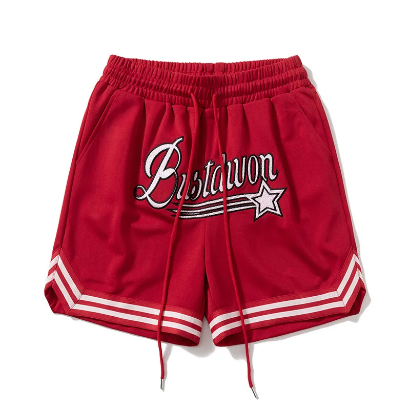 Men's 2025 New Summer Sports Basketball Shorts American Trendy Brand Embroidered Letter Drawstring Quarters Casual Shorts