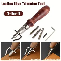 7-in-1 Leather Edge Trimmer Tool with Wooden Handle Faux Leather Craft Edge Press Kit for Stitching Grooving and Carving Leather