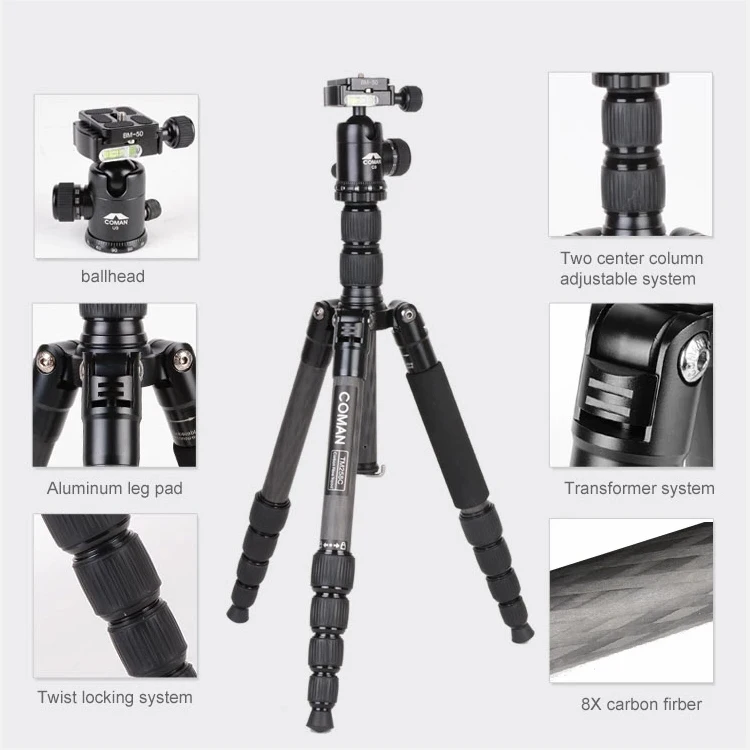 

Professional Carbon Fiber Foldable Portable Tripod For Camera Video TM258CC0