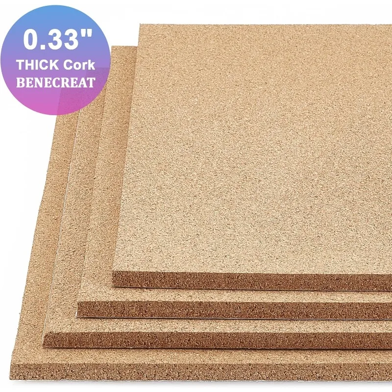 4PCS 11.8x8.26 Inch Cork Sheets Cork Board with Adhesive Back (8.5mm Thick) for Coaster Wall decoration Party and DIY Crafts