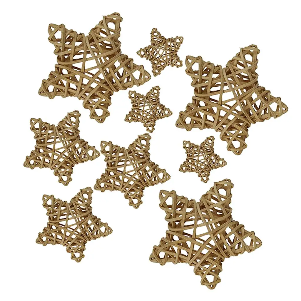9Pcs Natural Rustic Star Rattan Wicker Ball for Wedding Party Ornaments Home